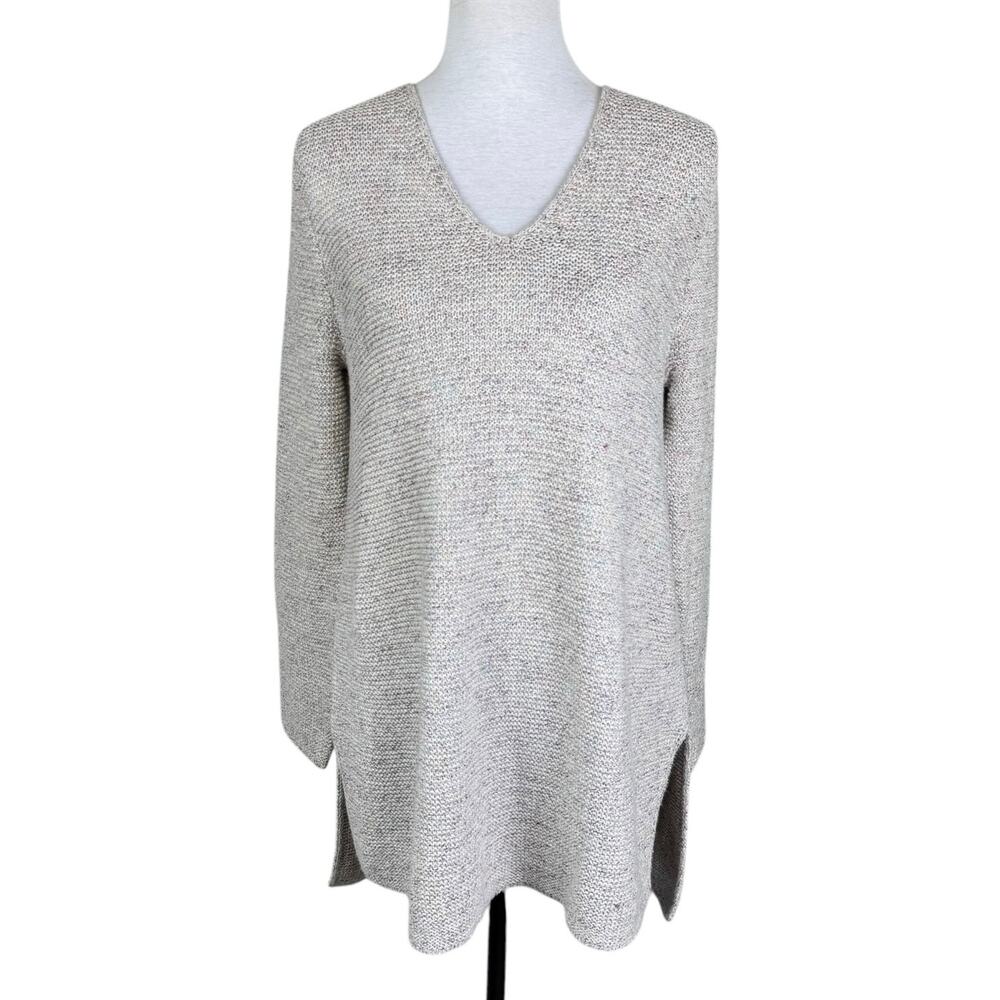 J. Jill Pure Jill Neutral Gray Speckled V-neck Long Sleeve Knit Tunic Sweater - Picture 2 of 13